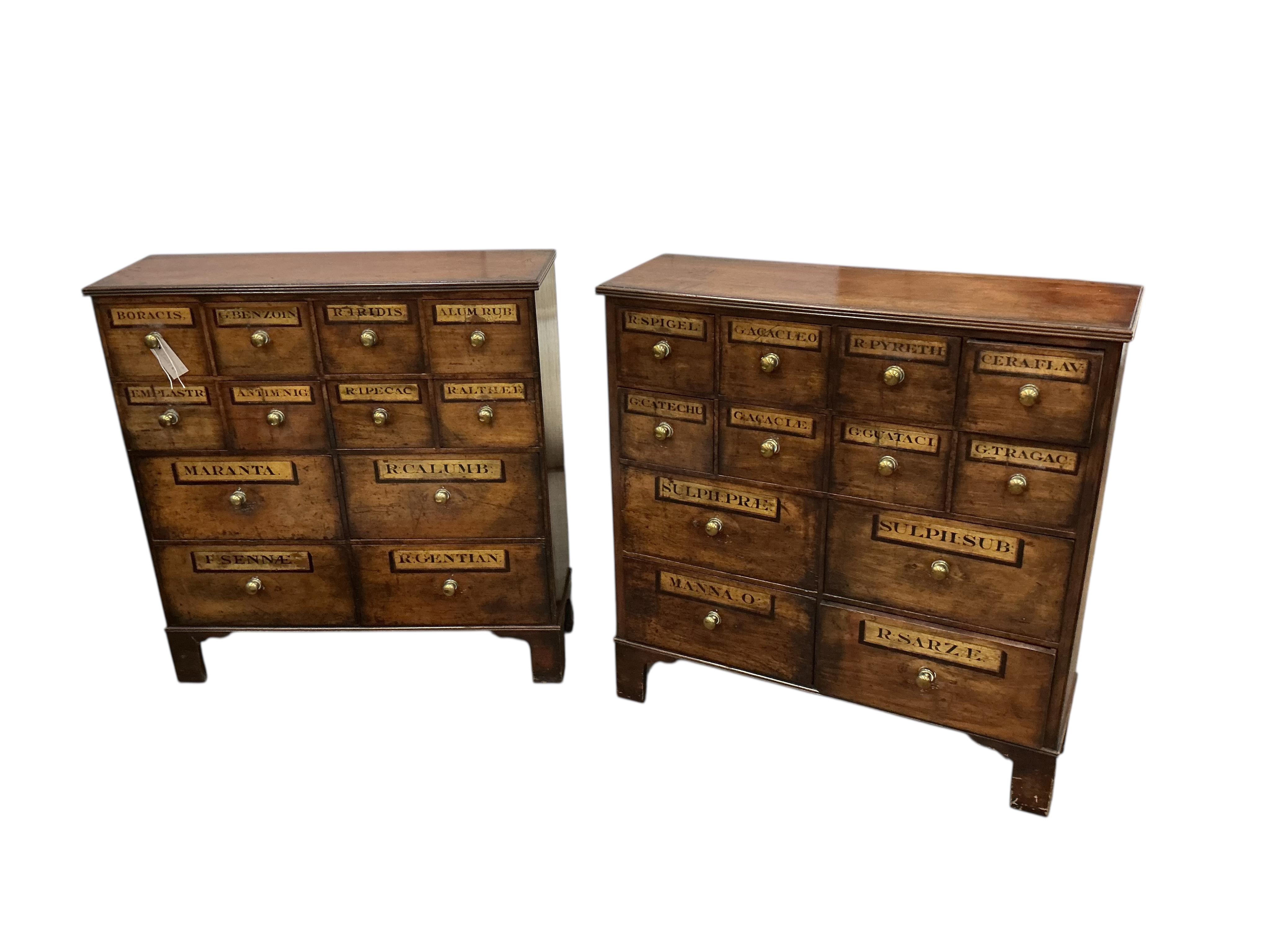 A pair of mahogany apothecary chests, width 80cm, depth 26cm, height 82cm